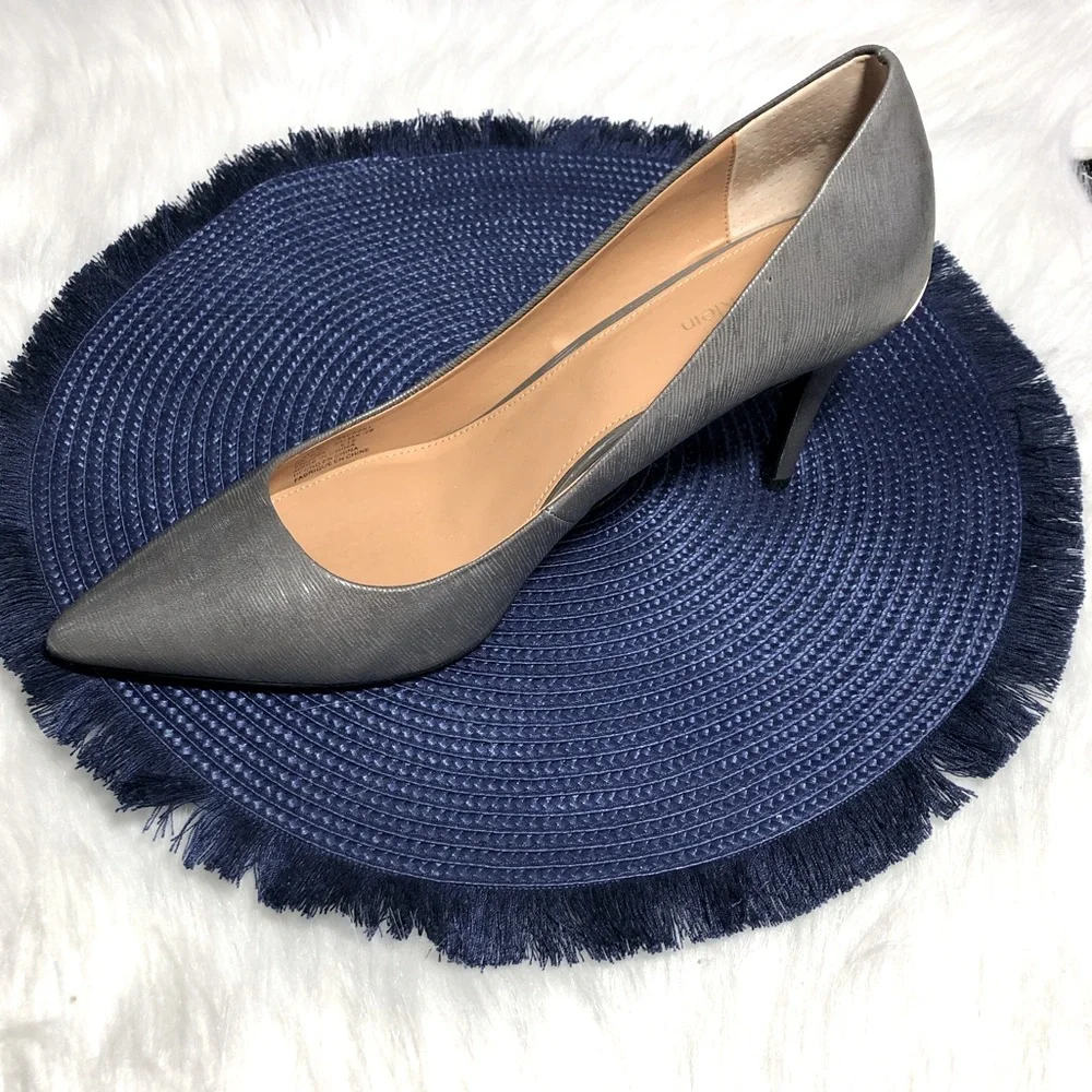 Calvin Klein Gray Pointed-Toe Kitten Heel Pumps